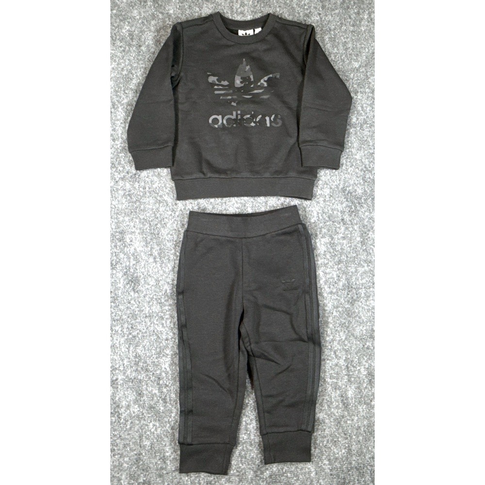 Adidas Originals Toddler 2T Camo Trefoil Crewneck Sweatshirt Carbon Black